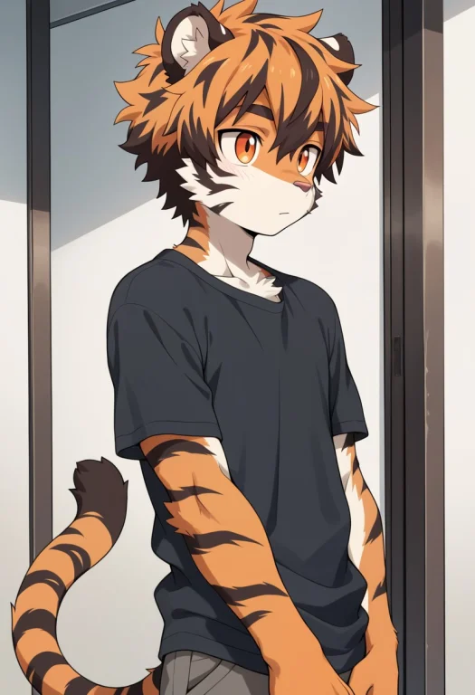 Male Tiger Furry, Young Male, Teenage Boy, Orange Fur With B...