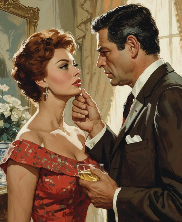 A Dramatic Depiction Of Sophia Loren And Marcello Mastroiann...