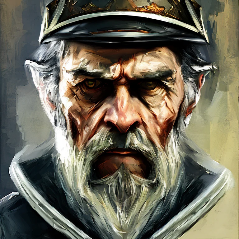 Headshot Portrait Painting Of A Sad Old Sailor, Sideburns, A...