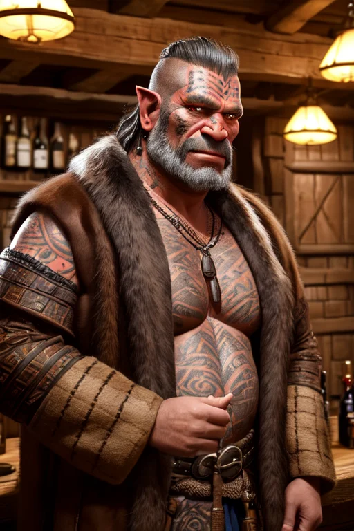 Modelshoot Style, 8k, Portrait Of A Middle-aged Orc Man Stan...