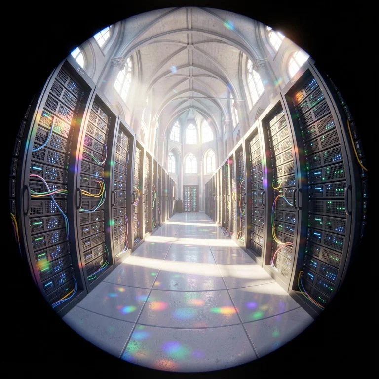 A Data Center Cathedral Humming With Cold Light, Pixar Style...