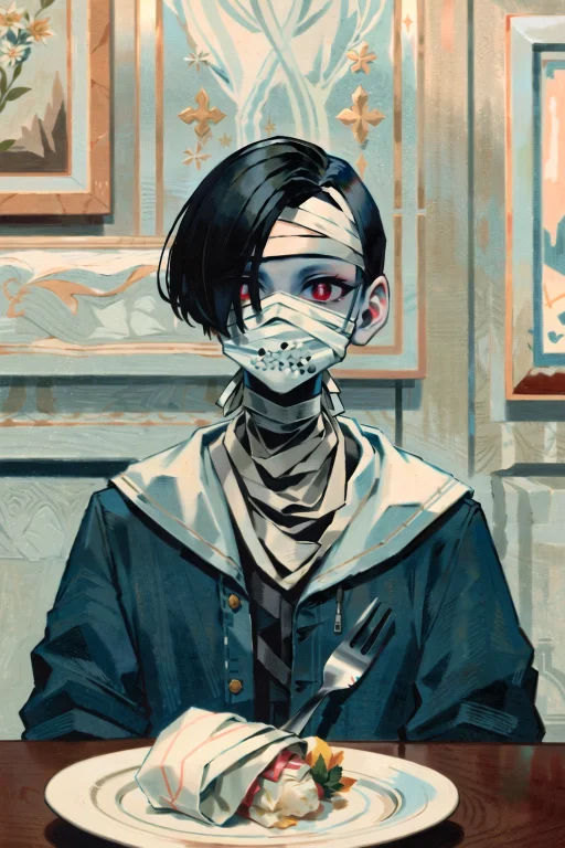 1girl, Solo, Short Hair, Looking At Viewer, Teeth, Bandages,...