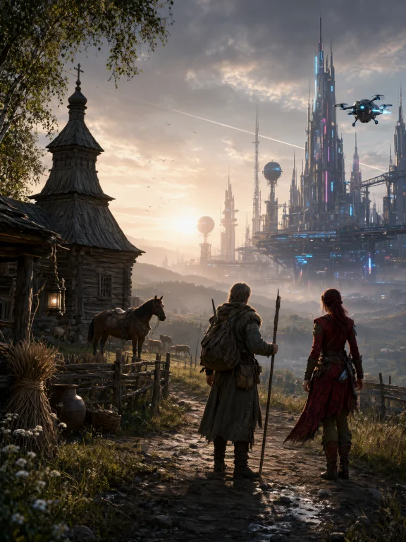 A Cinematic Fantasyscience-fiction Landscape Shows A Dramati...