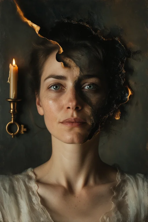 Transition Artifact Portrait, Top-down Of A Half-burned Phot...