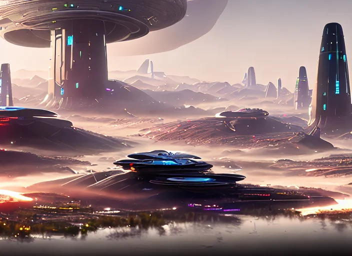 A Discodifland With Hi-tech Towers And Ufos, Artstation, Sha...