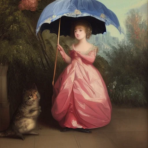 A Painting Of A Girl In An Exotic Ball Gown Holding A Paraso...
