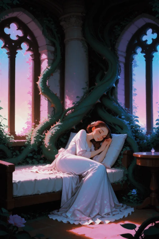 Digital Illustration, A Young Woman In An Elegant Pale Gown...
