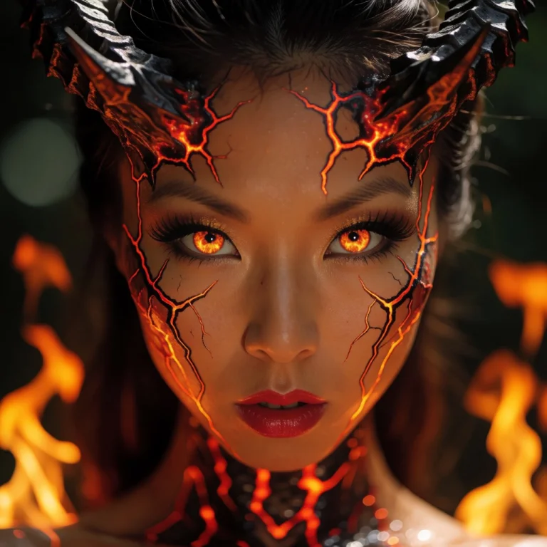 Skswoman. A Close-up Portrait Of A Demon Woman With Molten L...