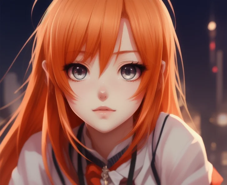 Stunning Anime Style, Cute Orange Hair Girl, Kawaii, Created...