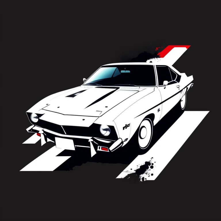 A Car On A White Background 1.4 As A T-shirt Logo In The Sty...