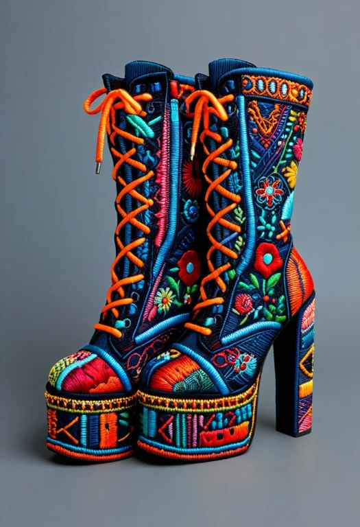 Ral-embroideredpatch Boots, High Heels, Stitch Boots, Boots...