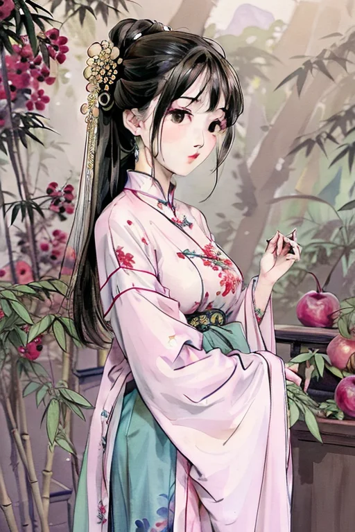 Portrait Of A Elegant Lady Standing In Bamboo Forest, Master...