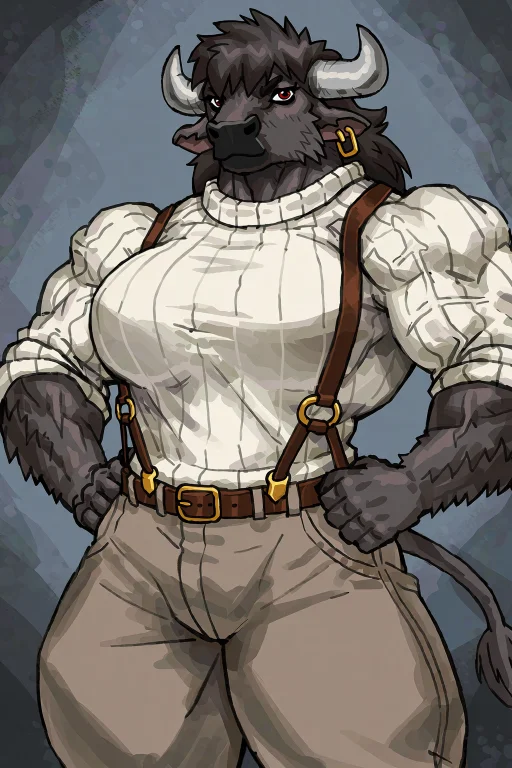 A Skewed-angle Waist-up Portrait Of A Muscular Buffalo Woman...