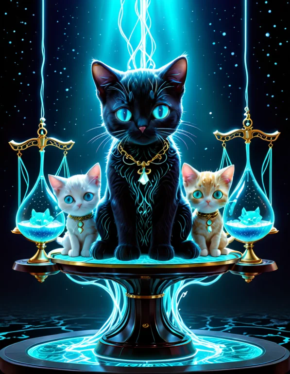 Cartoon Kittens Sitting On The Scales Of Justice Made Of Org...