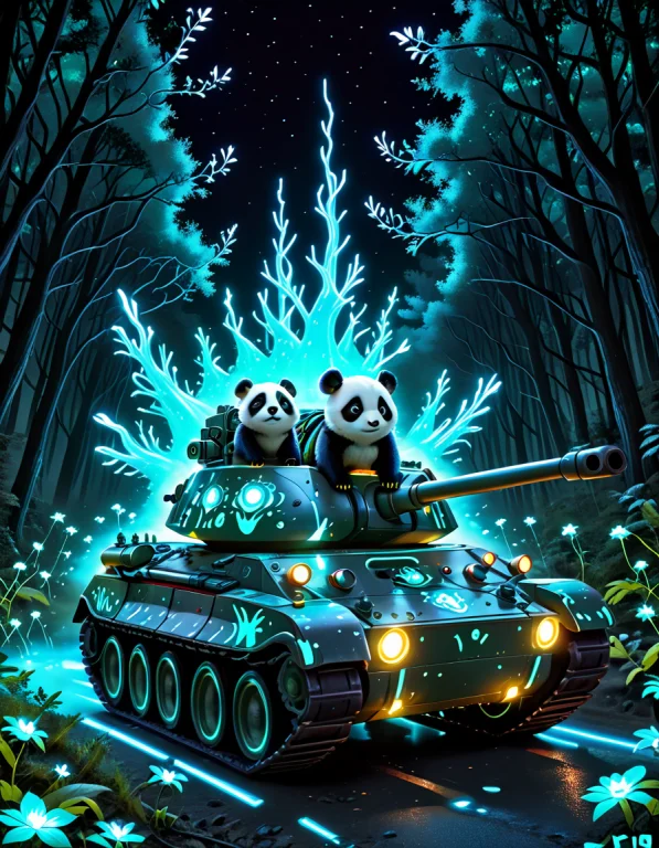 Army Pandas On Tanks Driving Into Battle In A Forest Made Of...