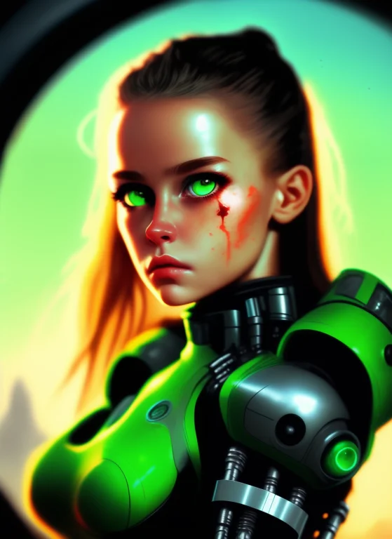 Terminator Czber Girl With Green Eyes Looking Into The Camer...