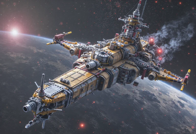 Anhei, Space Background, Full View Lego Technic Battleship