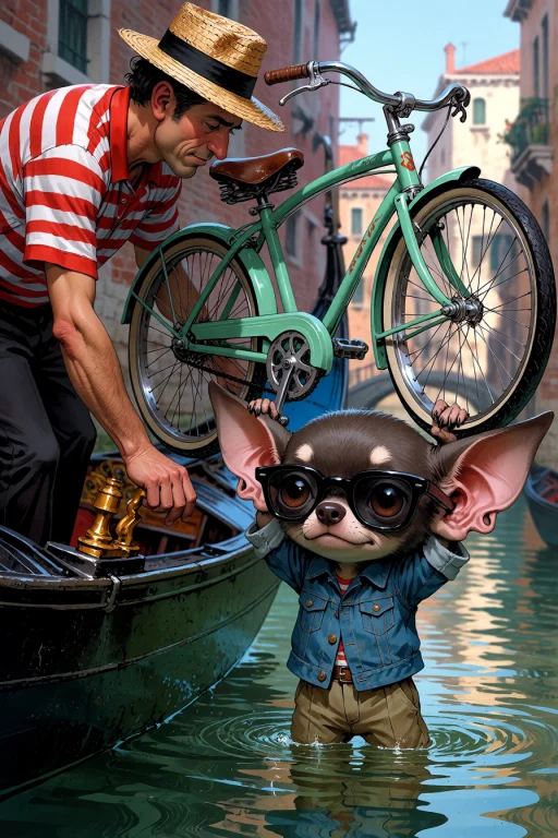 , A Medium Two-shot Of A Gondolier In A Striped Shirt And St...