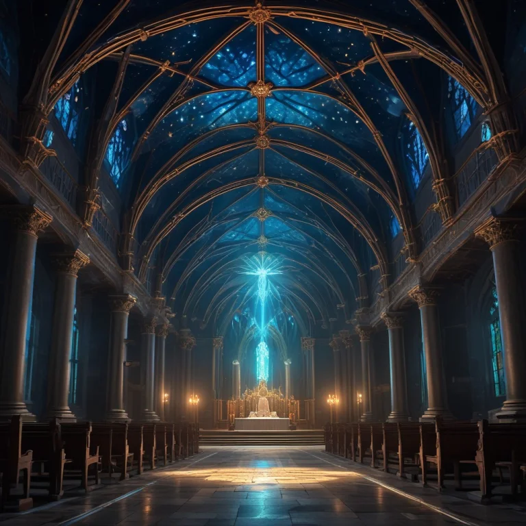 The Interior Of An Old Catholic Church, Dim And Reverent, Wi...