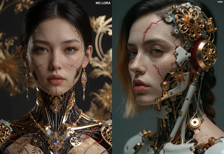 Fashion Cyborg Young Woman Model, Portrait, Jewelery Golden...