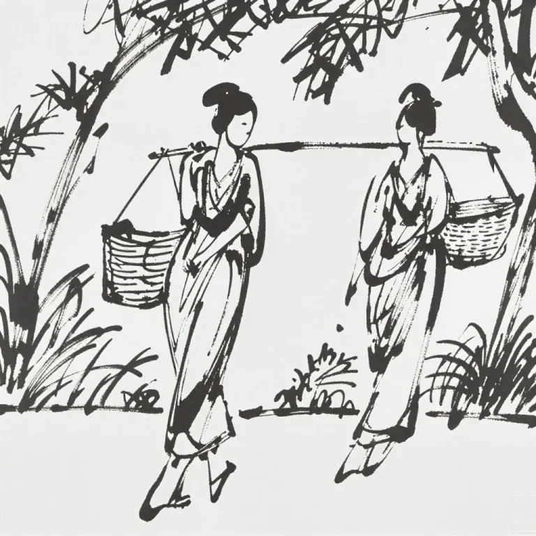 In Zxygrayinkstyle, Two Robed Women Carry Baskets Through A...