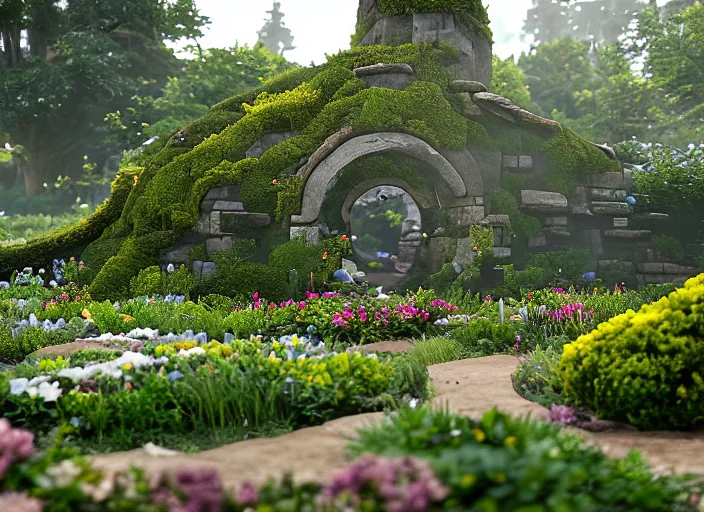 A Discodifland Inside A Garden With Stone Portals, Artstatio...