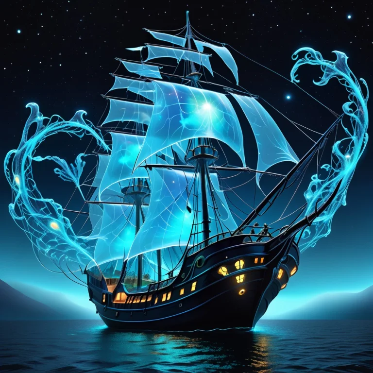 Biolumens Universe, Ghostly Pirate Ship, Sailing At Night, G...