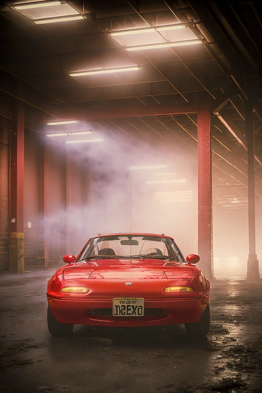 Photo Of Red Mazdamiata In Warehouse Fog, High Quality Photo...