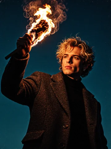 Cinematic Film Still, A Young Man With Messy, Wavy Curly Blo... — Stable Diffusion AI Prompt: Cinematic film still, a young man with messy, wavy curly blonde hair. Lean body,...