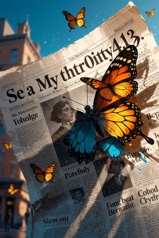 , A Newspaper Page Blown By Wind With Butterflies Emerging F...