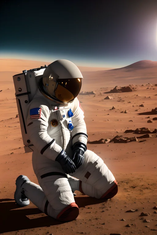 Masterpiece, Astronaut On Mars, Kneeling With His Head In Hi...