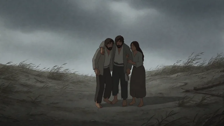 Rdtrtl2016, Three Figures Stand Together In A Desolate, Wind...