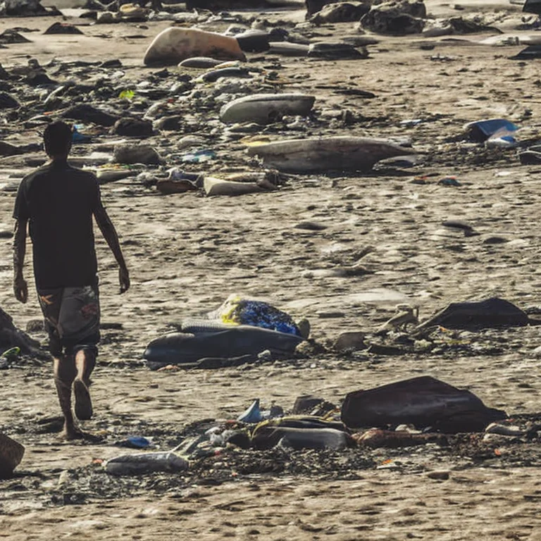 A Survivor Walking On The Beach In San Diego With Trash And...