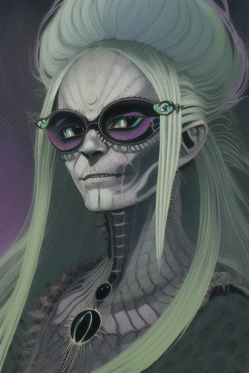 Portrait Of A Female Lich, Old, Evil, Long Flowing Hair, Gla...