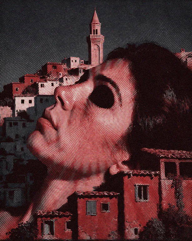 Dcdrkfntsy. A Painted Photograph Of A Womans Profile Tilted...