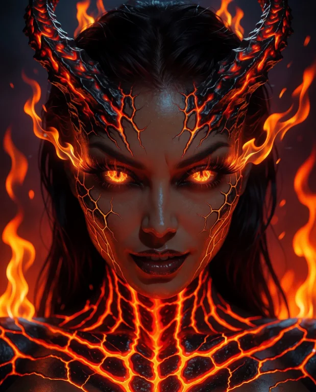 Skswoman. A Close-up Portrait Of A Demon Skswoman With Molte...