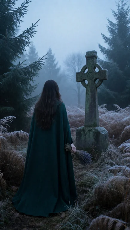 A Woman Viewed From Behind, Standing In A Misty Forest At Tw...