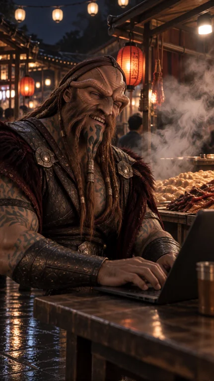 Lxnml Alien Warrior, Chest-up, Eye-level, Seated At Table Ty...