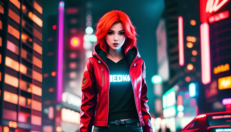 Redhead Girl In A Red Jacket With A Hood, After The Rain, Cy...