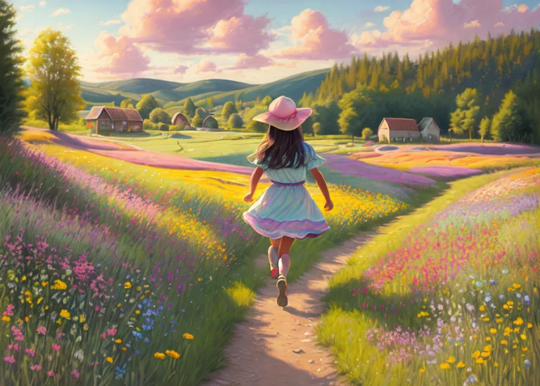 Pastel Painting Of A Cottagecore Latina Girl Skipping In A B...