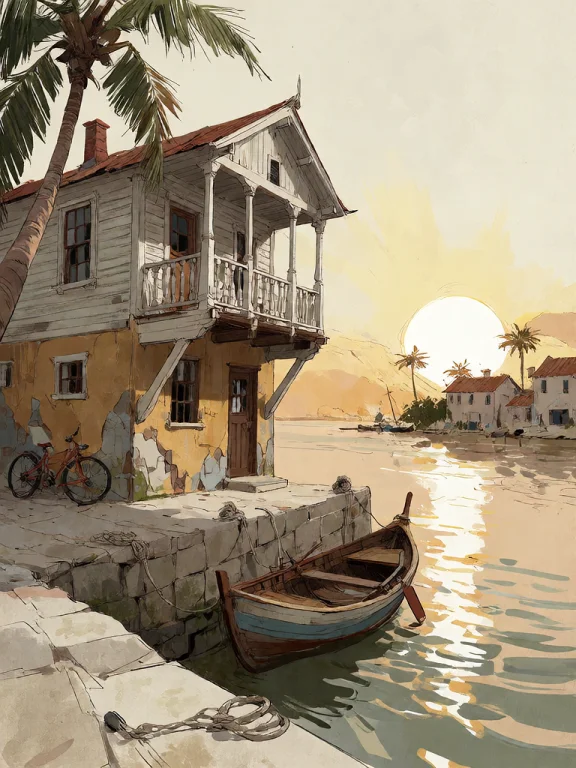 Bradhamel Art Style. A Serene Tropical Waterfront Scene At G...