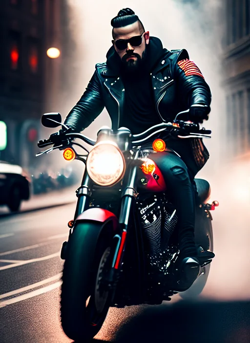 Cinematic Portrait Of A Full Tattoo Biker Member Gang Man Ri...