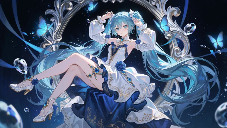 Hatsune Miku From Vocaloid, A Girl With Long Teal Twin-tails...