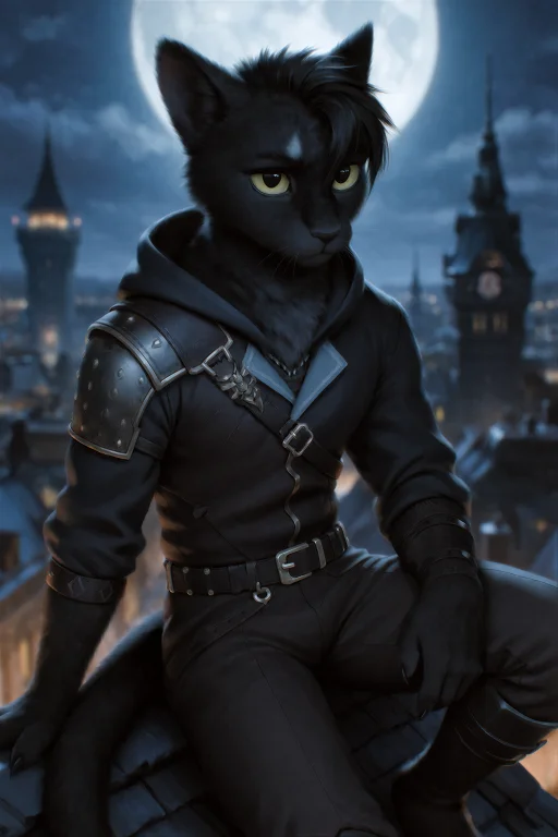 Ph0tika, Anthropomorphic, A Cat Man With Sleek Black Fur, We...