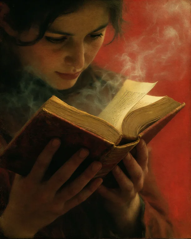 M1v8 A Figure Holds An Open Book Close To Their Body With Bo...