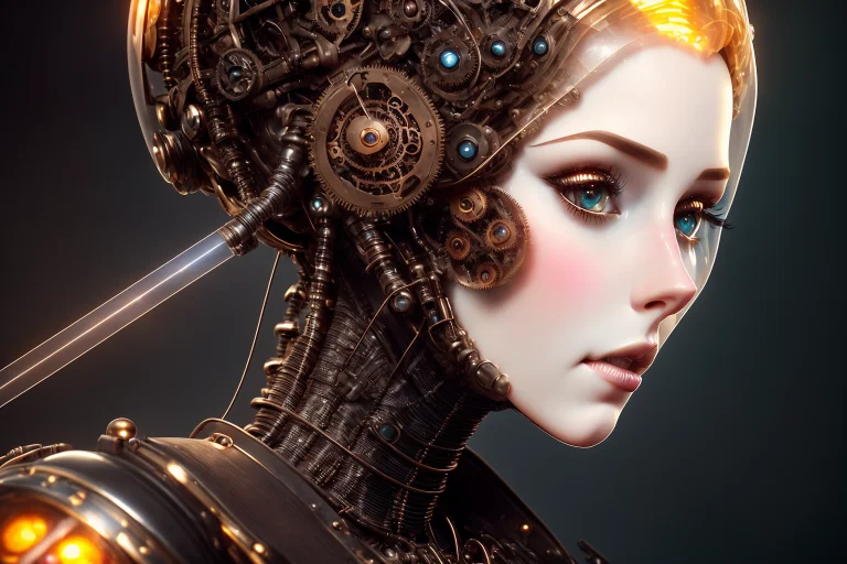 Steampunk, A Clock Store With A Beautiful Doll Sitting, Wear...