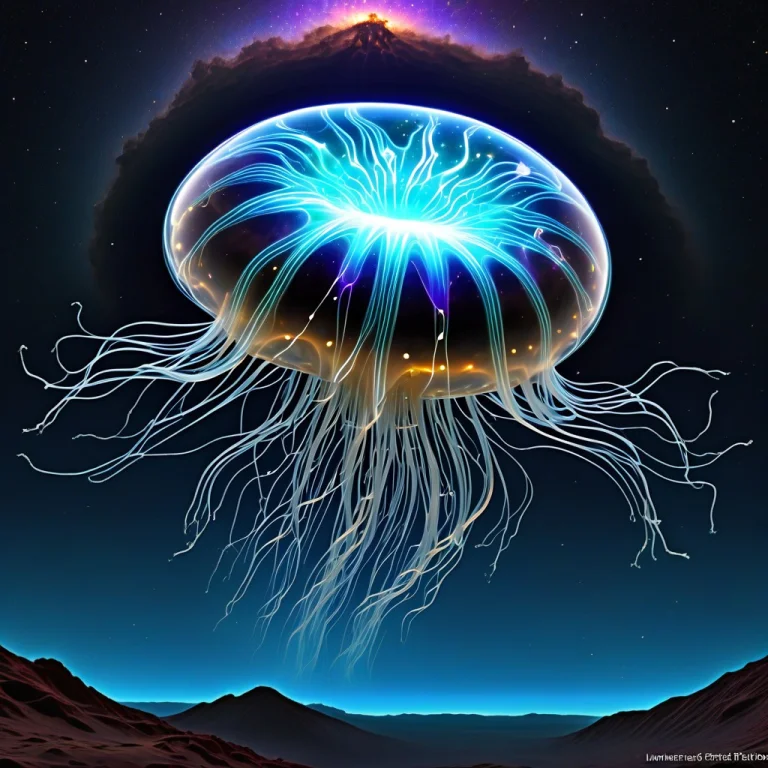 A Jellyfish Drifting Through A Cosmic Nebula, Its Translucen...