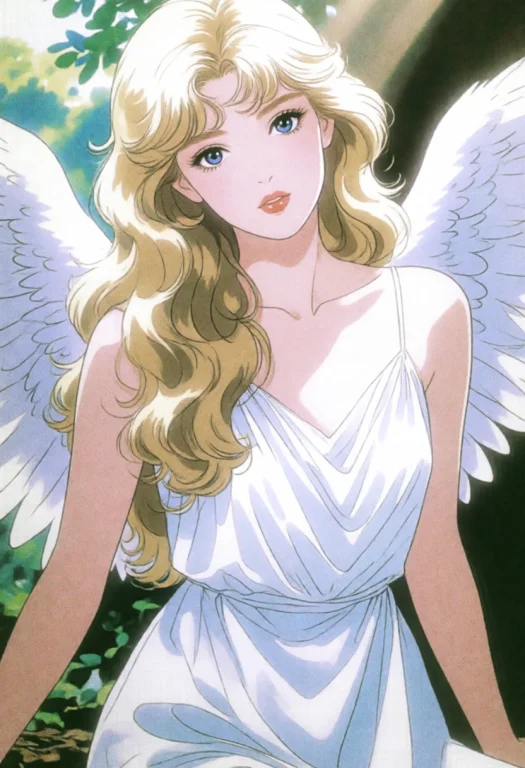 90smelancholy, Retro, The Image Portrays A Serene Angelic Wo...