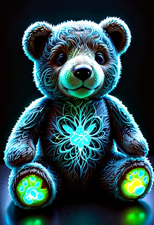 Teddy Bear Made Of Bioluminescence, Translucent, Dark, Glowi...