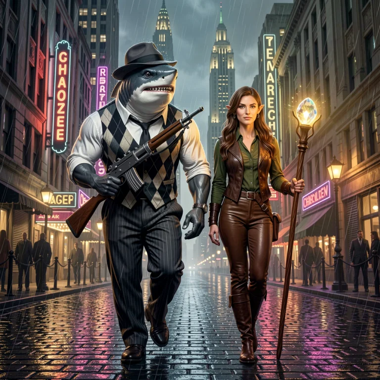 A Muscular Anthropomorphic Great White Shark With Gray Skin...